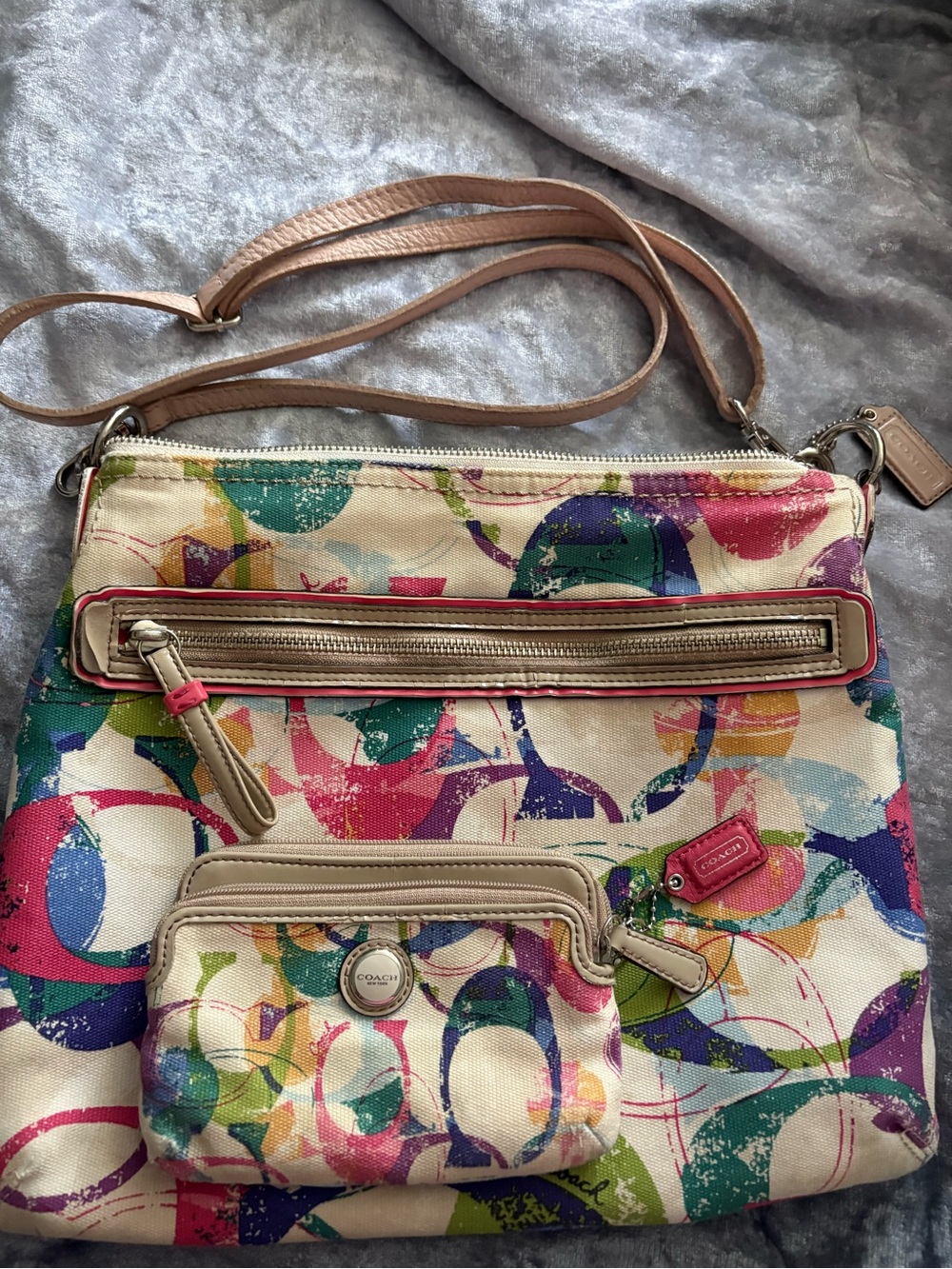 Coach Multicolor Canvas Crossbody Bag & Matching Wristlet Combo